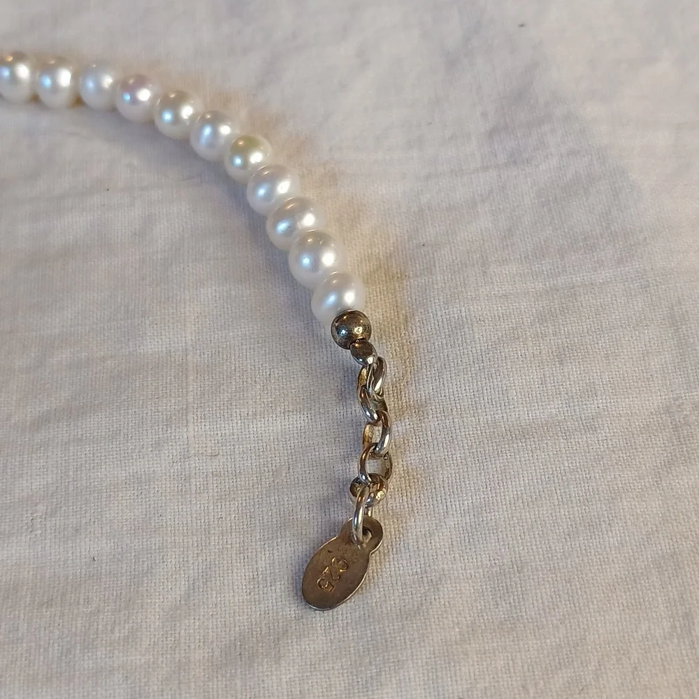 Baby Pearl And Sterling Silver Baby Bracelet With Cross Charm